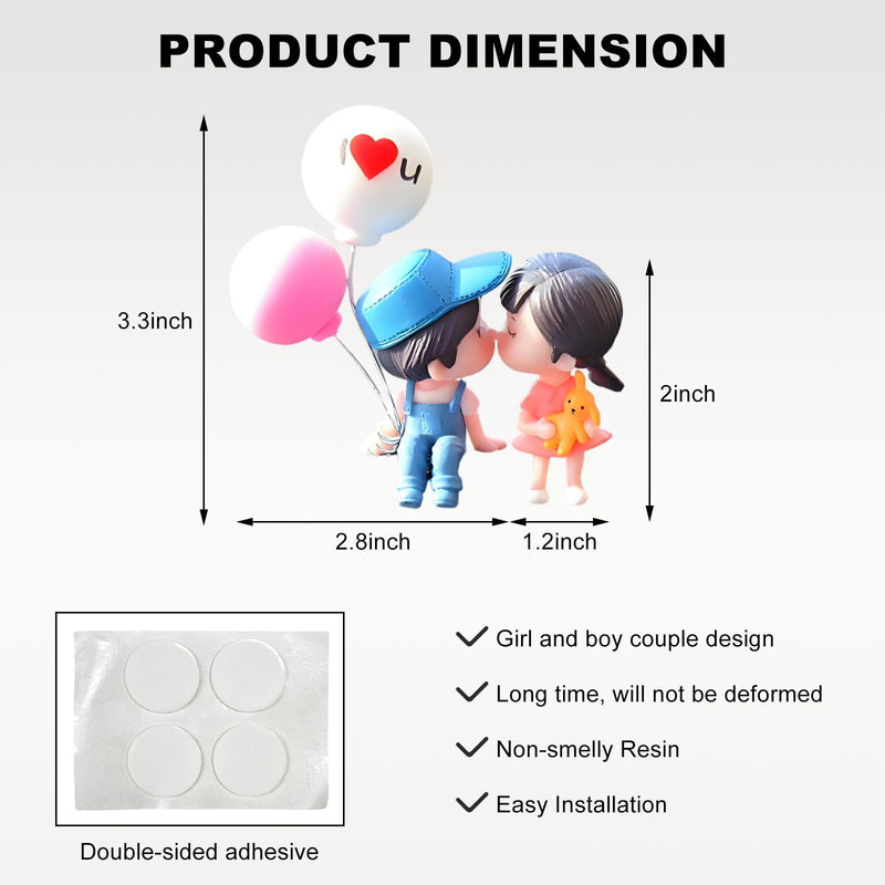 Cute Couple Car Dashboard Decorations, Lovely Couple Kiss Cartoon Figurines Car Ornament, Resin Material Boy Girl Car Interior Decoration with Balloon for Car Dashboard Gifts (Blue) Blue