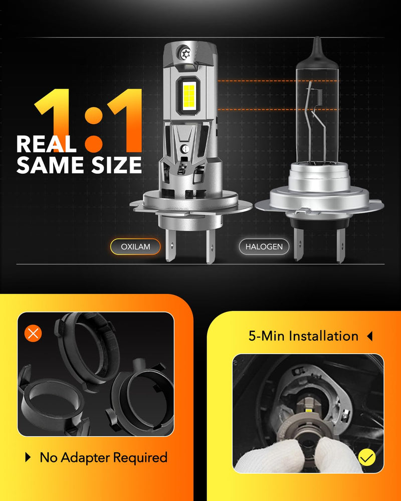  [AUSTRALIA] - OXILAM H7 LED Bulb, 40000LM 900% Super Bright, 1:1 Size No Adapter Required, Non-polarity Plug and Play, 6500K Cool White Fog Light, Pack of 2