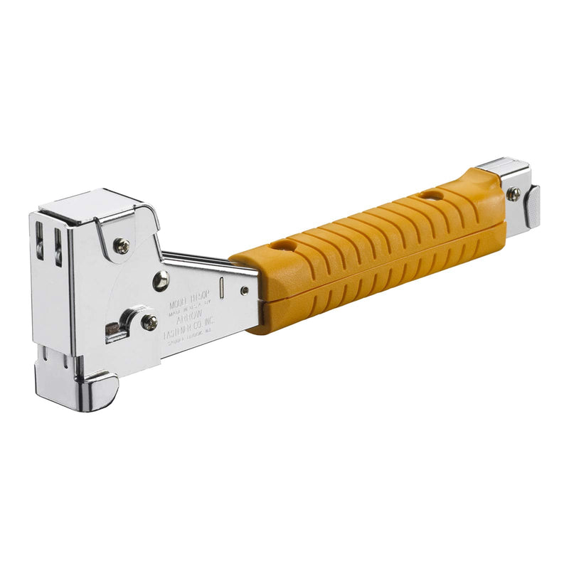 Arrow HT50 Heavy Duty Hammer Tacker, Chromed-Steel Manual Stapler with Sure-Grip Handle, Dual-Capacity Rear-Load Magazine, Fits 5/16”, 3/8", or 1/2" Staples (1-Pack)