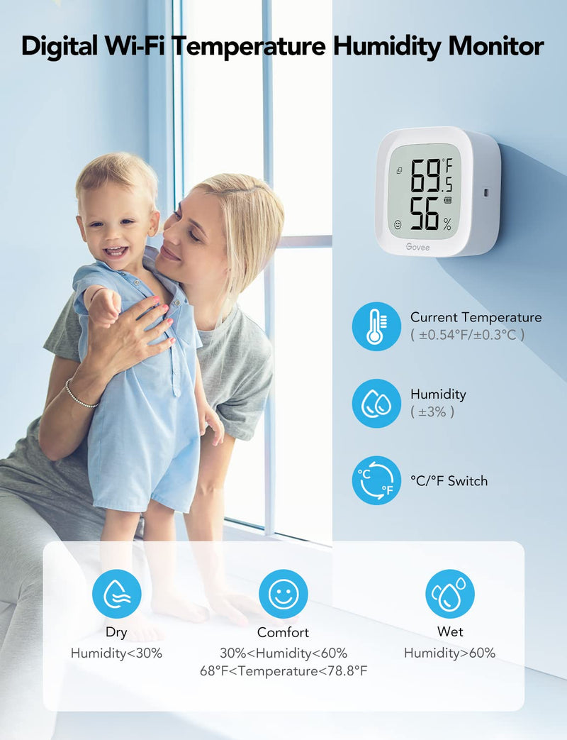 Govee WiFi Thermometer Hygrometer H5103, Indoor Bluetooth Temperature Humidity Sensor with Electronic Ink Display, App Notification Alert, Free Data Storage Export, Digital Remote Monitor for Bedroom 1