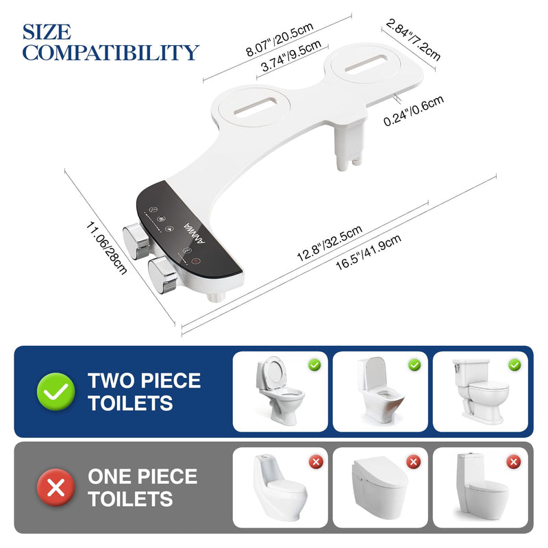 Bidet Attachment for Toilet Seat Non-Electric Bidet Hot and Cold Water Bidet Attachment Toilet Adjustable Water Temperature Posterior/Feminine Wash Dual Retractable Nozzle(AM-US-TT18N)