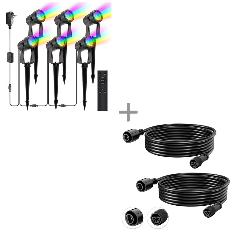 4pcs 6.5FT Extension Cord with 3 Core 3-Pin for SUNTHIN RGBW Outdoor Landscape Spotlights 4 Pack