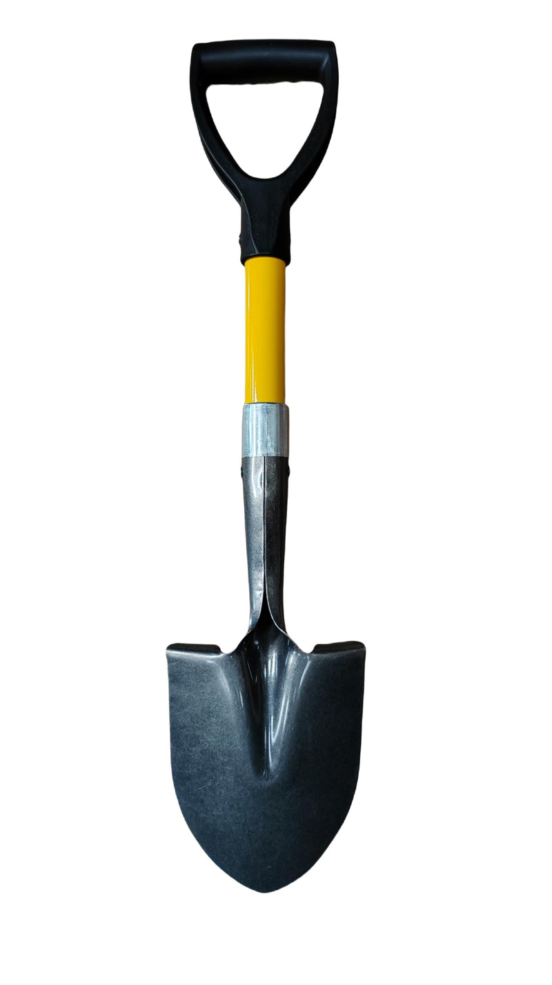 Plexon Mini Transfer Shovel 27" – Fiberglass Handle, 50Mn Steel Blade, D-Grip – Compact Spade for Car Emergency, Camping, Garden & Sand Round