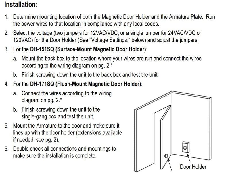 Seco-Larm DH-171SQ Flush-Mount Magnetic Door Holder; Holding force 33-lb (15kg); Hard Wired Electric Operation Pack of 1