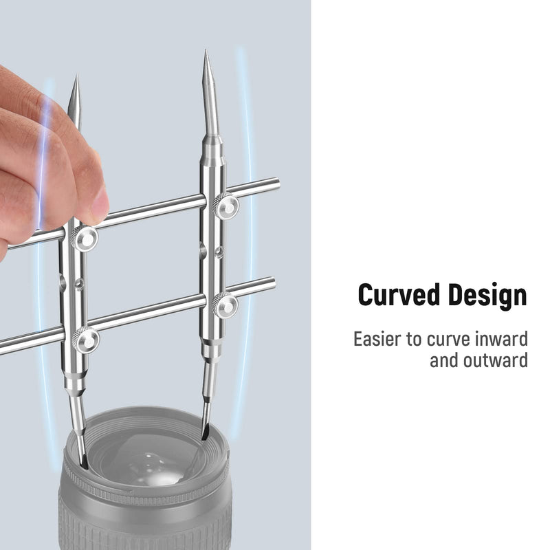 NEEWER Stainless Steel Lens Spanner Wrench, Professional Curved Double Sided Pointy/Flat Tips Lens Removal Tool with Four Screws, Lens Repairing Opening Wrench for DSLR Camera Lens, Telescope Lens HW-05