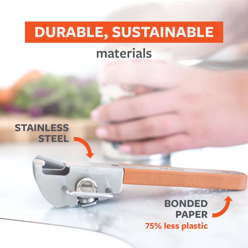 Full Circle Smooth Operator - Smooth-Edge Stainless Steel Can Opener, Safe & Easy No More Sharp Rims, Compact Portable Design with Integrated Bottle Opener