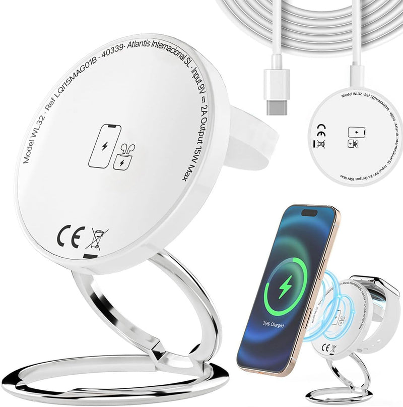 Wireless Charger Stand, Foldable Magnetic 3 in 1 Charging Station for Multiple Devices, Phone Stand and Holder,Compatible with iPhone 13~17 Series