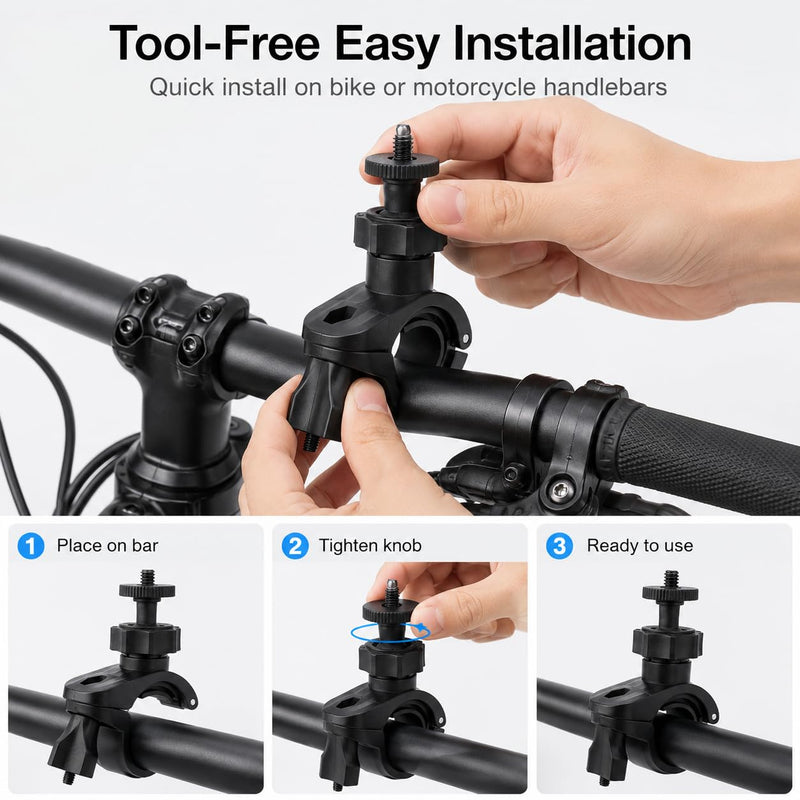 ABS Bike Camera Mount Holder, 1/4 Inch Screw Handlebar Clip Bracket for Action Cameras and Portable Speakers, Adjustable Bicycle Accessory