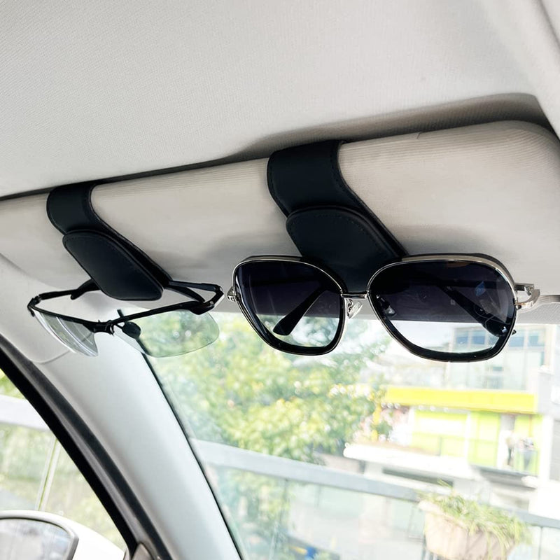 2Pcs Sunglass Holder for Car, Magnetic Leather Eyeglass Hanger Clip for Car Sun Visor, Sunglasses Holder and Ticket Card Clip for Car Visor Accessories (Carbon Fibre Black) Carbon fibre black