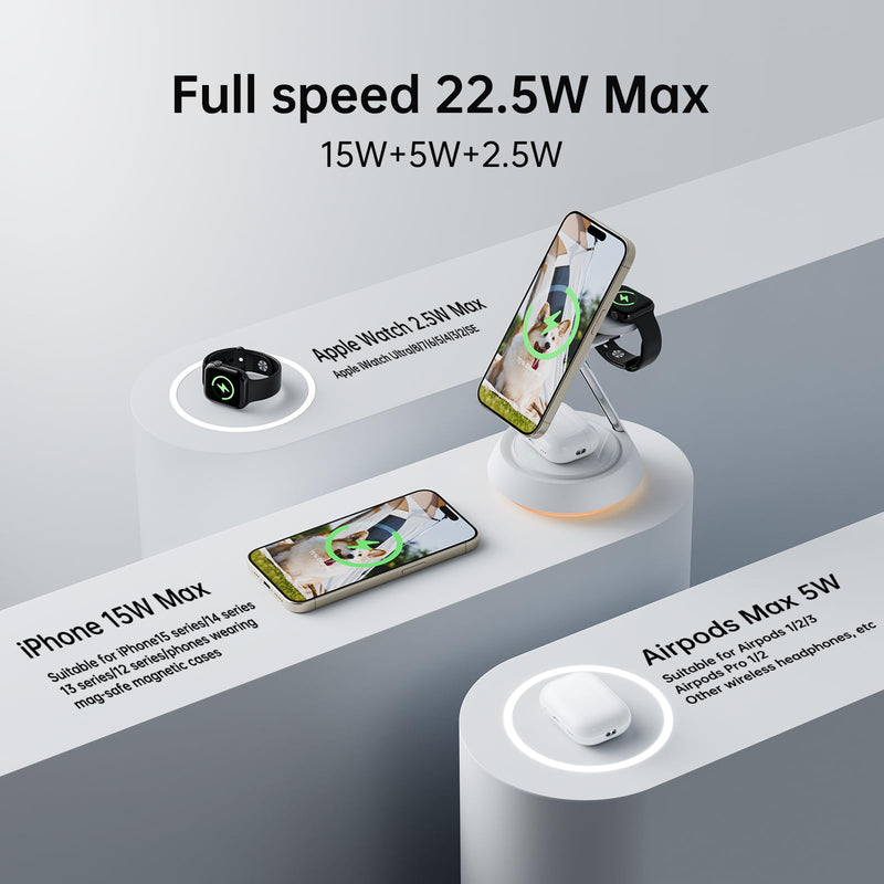 Mcdodo Wireless Charging Stand,3 in 1 Charging Station for Apple Devices 22.5W Max Charging Station for iPhone Multiple Devices for iPhone 15 14 13 12/AirPods 2 3 Pro/iWatch Ultra/8/7/SE/6/5/4/3/2 White