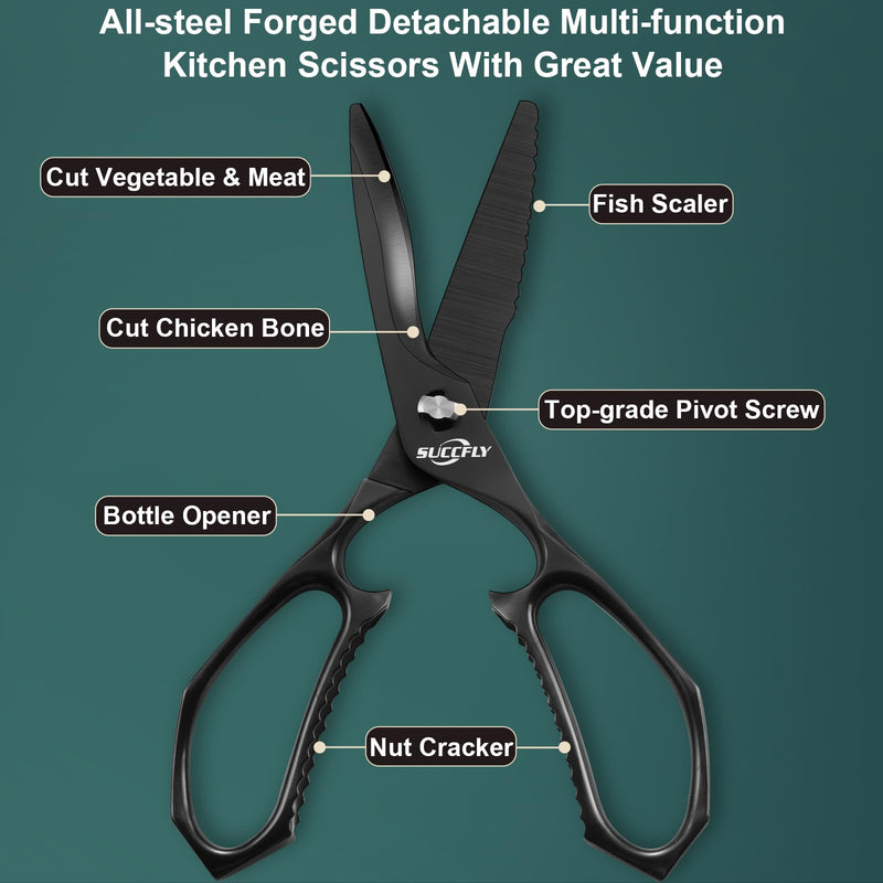 Kitchen Scissors for Food，Premium Kitchen Shears Heavy Duty，8.8″Ultra Sharp Meat Scissors Detachable Blade，All Steel Poultry Shears Black Titanium Plated，Anti-Slip Cooking Scissor All Purpose