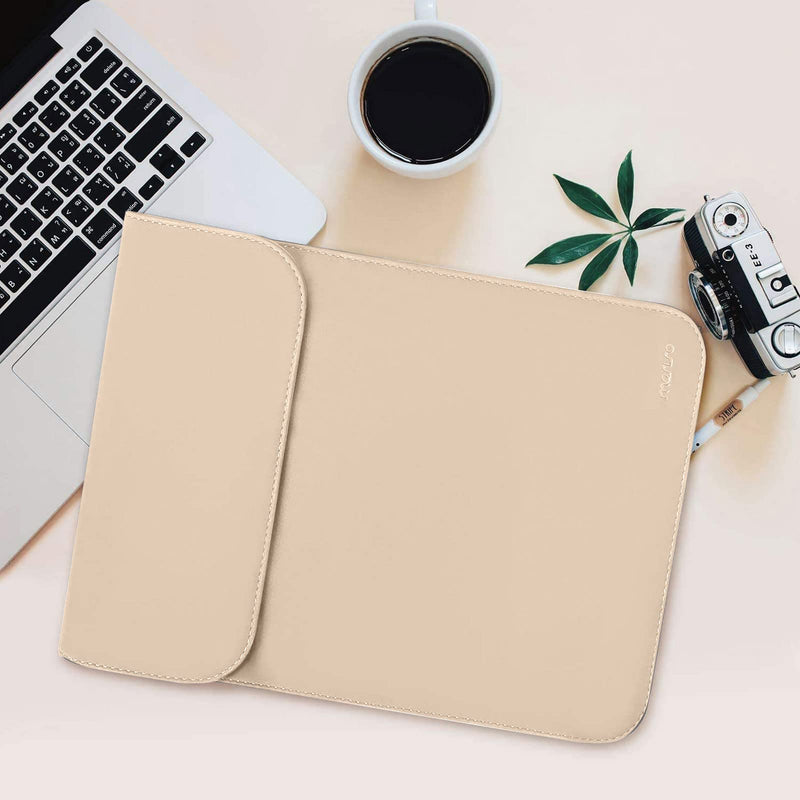 MOSISO Laptop Sleeve Compatible with MacBook Air 13 M3 A3113 M2 A2681 M1 A2337 A2179 A1932/Pro 13 M2 M1 A2338 A2251 A2289 A2159 A1989 A1706 A1708, Faux Suede Leather Case with Small Bag, Apricot