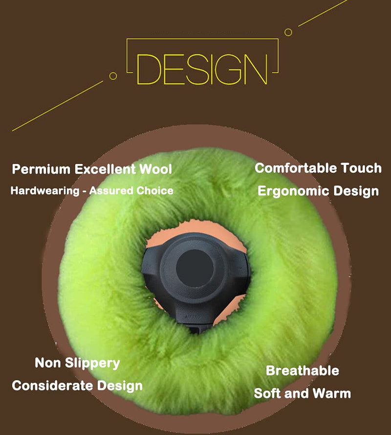 Car Steering Wheel Cover Gear Shift Handbrake Fuzzy Cover 1 Set 3 Pcs Multi-Colored with Winter Warm Pure Wool Fashion for Girl Women Ladies Universal Fit Most Car (Grass Green) Grass green