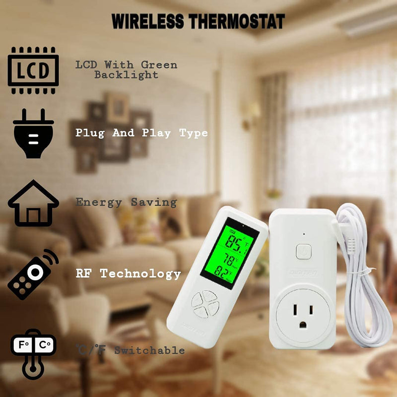 DIGITEN WTC200 Wireless Temperature Controller Thermostat Outlet Remote Control Thermometer with 2m/6ft NTC Temp Sensor Probe Heating Cooling Mode for Fan Heater Greenhouse Homebrewing Reptile 1. White