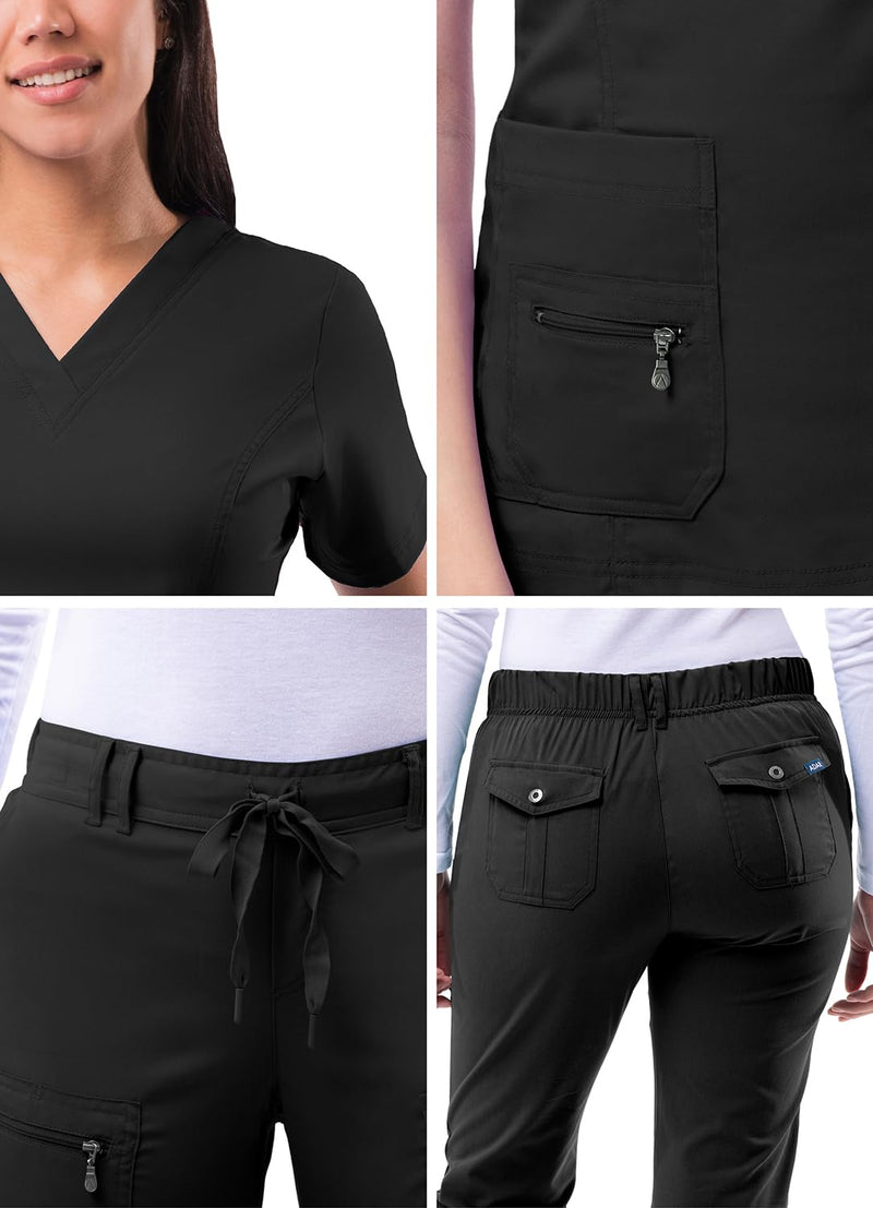 Adar Pro Breakthrough Plus Scrub Set for Women - Enhanced V-Neck Top & Multi Pocket Pants Medium Black