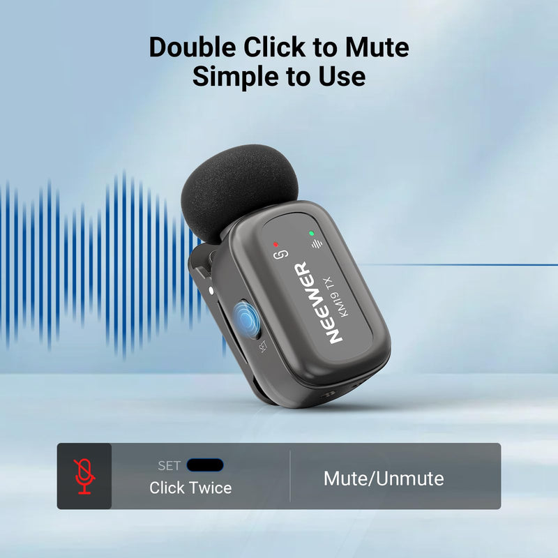 NEEWER KM19 Wireless Lavalier Microphone Compatible with iPhone 17 16, Gray | Compatible with iPhone Android & PC, Mini Lav Mic, App Control, 3 Level Noise Cancelling, 30h Battery, 100m, Video Recording