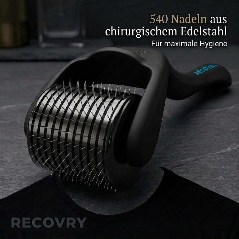 RECOVRY Beard Roller Beard Growth 1 mm - 192 Real Needles for Maximum Beard Growth - Derma Roller with Stainless Steel Needles - Increases Beard Density | Beard Roller (Black Basic, 0.5 mm) Black (black basic) 1 count (Pack of 1)