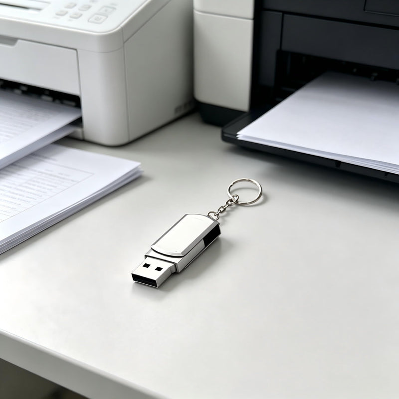 1Pcs 8GB Silver Sleek Swivel Metal USB Flash Drive with Keychain | Portable Compatible High-Speed