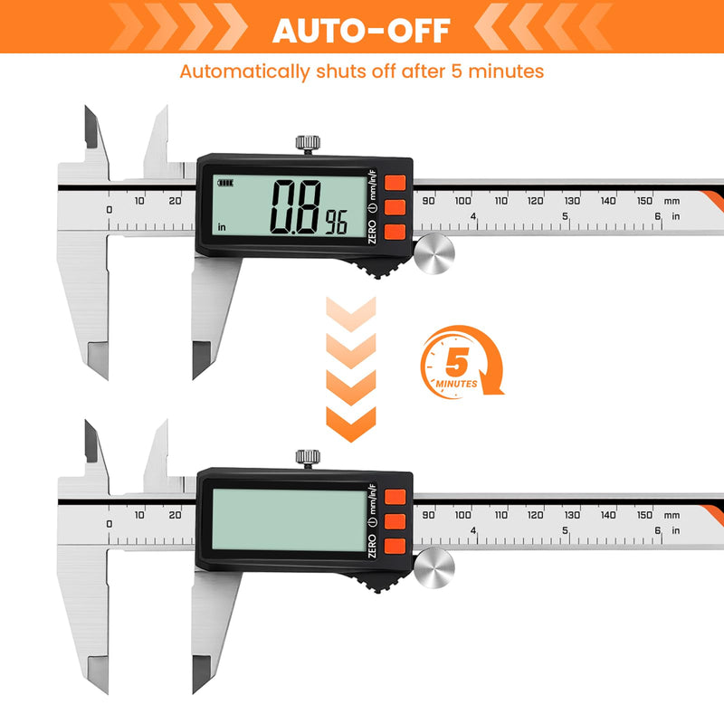 HARDELL Digital Caliper, Rechargeable Digital Caliper with Power Display, 6 inch Caliper Measuring Tool with Large LCD Screen, Digital Micrometer with MM/in/F Conversion for Jewelers/Woodworkers/DIY