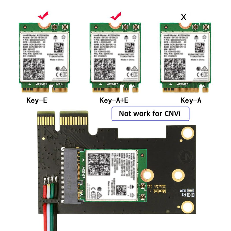 NFHK Wireless NGFF A/E-Key WiFi Card to PCI-E Express 1x Adapter for WLAN Wifi6 Wifi7 Bluetooth A+E-Key to PCI-E Card
