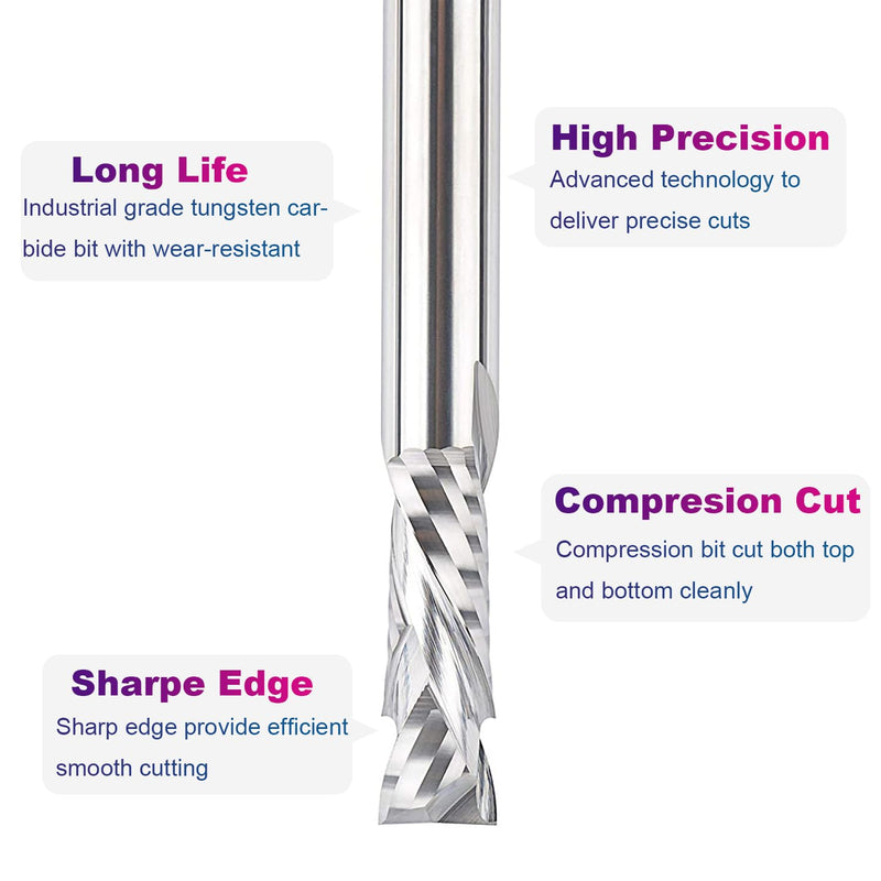 SpeTool Carbide Compression ( Up Down) Spiral Router Bits 1/2 Inch Cutter 1-1/2 Inches Extra Long Flute MillIing Tools for CNC Woodwork Carving Tools