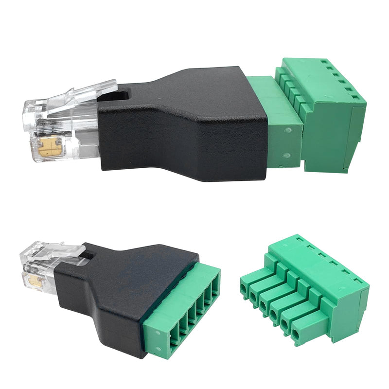 5Pcs RJ11 Male to 6 Pins Screw Terminal Block Adapter for Cat3 Telephone Handset Cords Extender, RJ12 6P6C Modular Connector 5