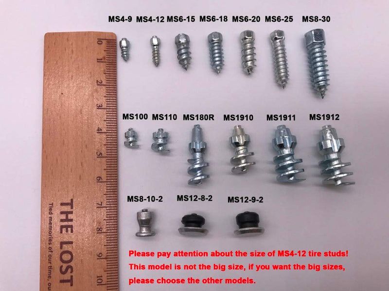 Marrkey 12mm Carbide Screw Tire Studs Snow Spikes Anti-Slip/Anti-ice for Car/Snowmobile/Tractor/ATV/UTV/Motorcycle/Short Lug/Bicycles/Shoes with Installation Tool - Pack of 100 4mm (W) X 12mm(L)