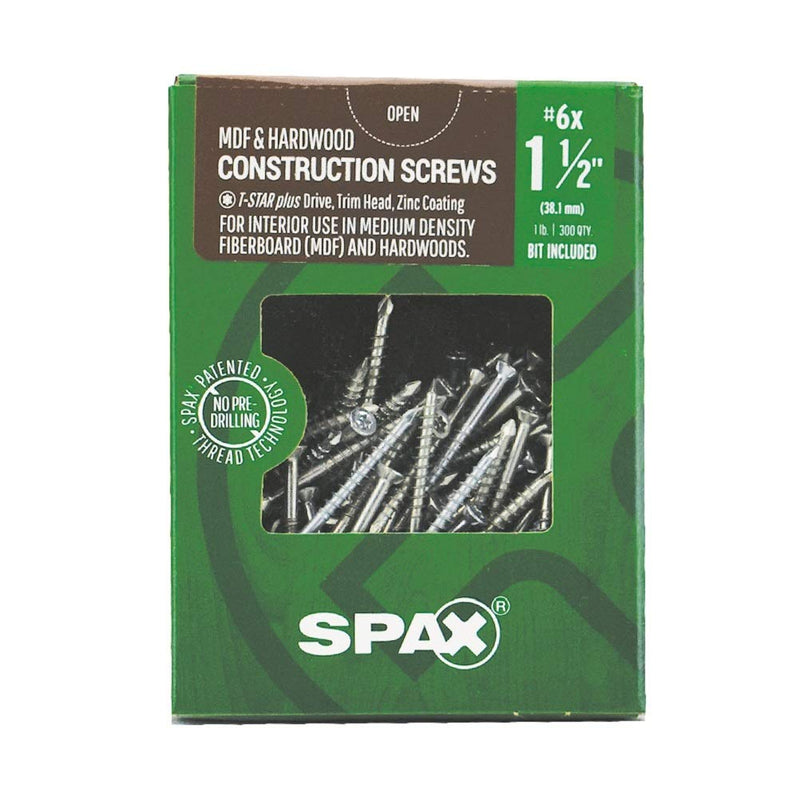 SPAX 6 X 1-1/2" MDF T-Star+ Partial Thread Zinc 1LB 315CT 6 x 1-1/2"