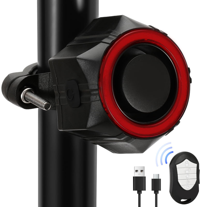 Bike Alarm with Remote - 110dB Loud Anti-Theft Waterproof Rechargeable Alarm, Vibration Sensor Motorcycle Alarm for Bicycle, Ebike, Scooter, IP65 Rated,5-Level Volume Adjustable