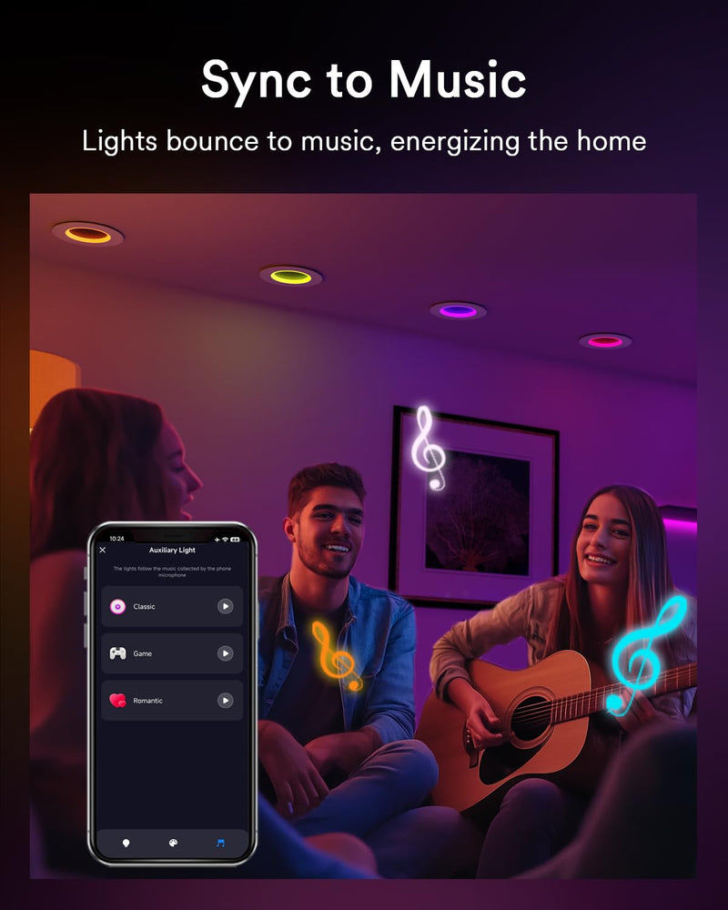 Lumary Smart Retrofit LED Recessed Lighting 5/6 Inch w/RGB Ring, ETL RGBAI Retrofit Can Light CCT Dimmable, Wi-Fi Bluetooth Connect, 66 Scenes Mode, Work with Alexa Google, CRI 90 1000Lm, 1 Pack 1Pack