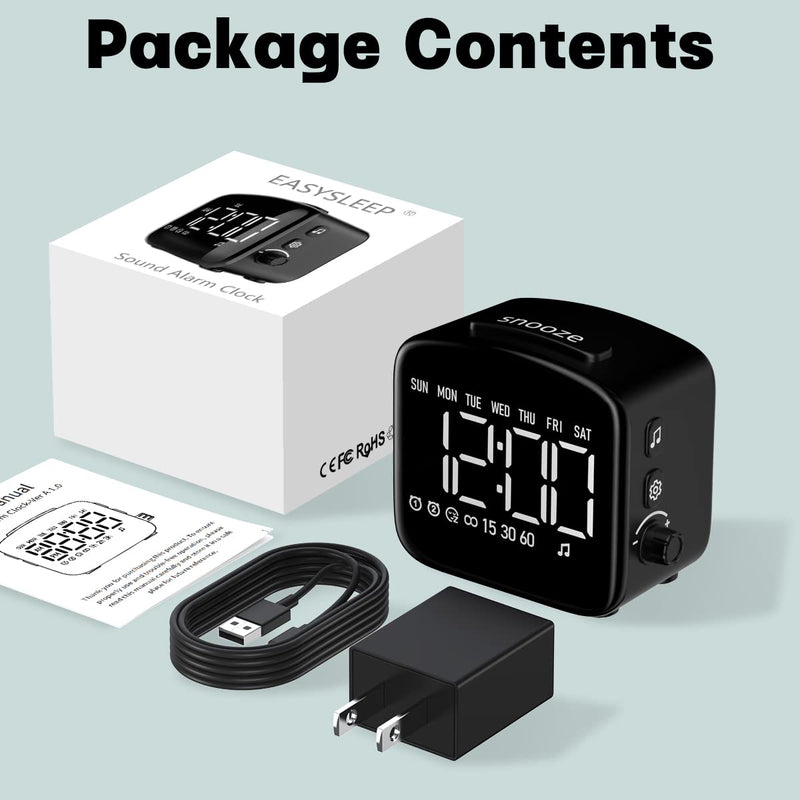 Easysleep Digital Wake Up Alarm Clock with Big LED Display 27 Soothing Sounds Lound Sunrise Clock Dual 3 Alarms Memory Snooze Setting 4 Brightness for Deep Sleepers Adults Teenagers Kids