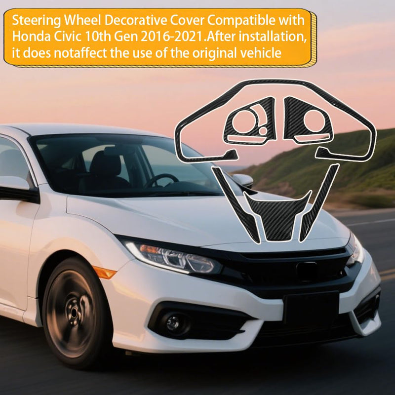 Steering Wheel Trim Decoration Steering Wheel Button Cover Trim Sticker Compatible with Honda Civic Accessories 10th Gen 2016 2017 2018 2019 2020 2021 ABS Carbon Fiber Style (6 PCS) Steering Wheel Trim 3 Pcs