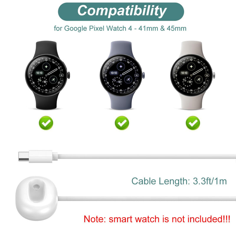 Kissmart Charger for Pixel Watch 4 Smartwatch (White) | Replacement Charging Side Dock Cable Cord for Google Pixel Watch 4 41mm/45mm White