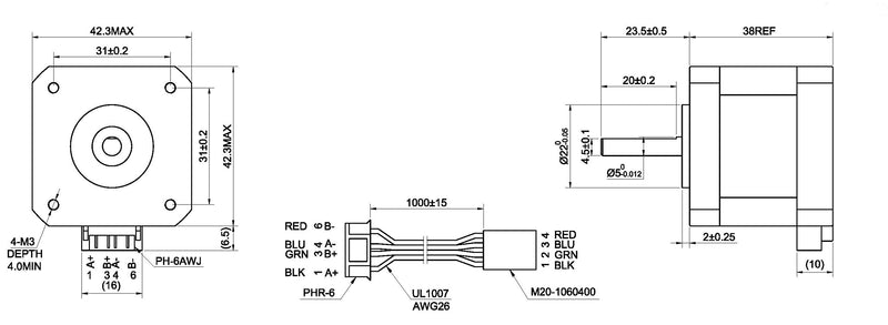 STEPPERONLINE Nema 17 Stepper Motor Bipolar 1.5A 42Ncm 42x42x38mm 1.8deg 4 Wires with 1m Cable and Connector (3 Pack) Black-1.8° 3