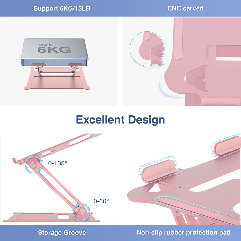 Adjustable Laptop Riser, Multi-Angle Stand with Heat-Vent for Mac, Notebook, Lenovo KT1-Rose Rose