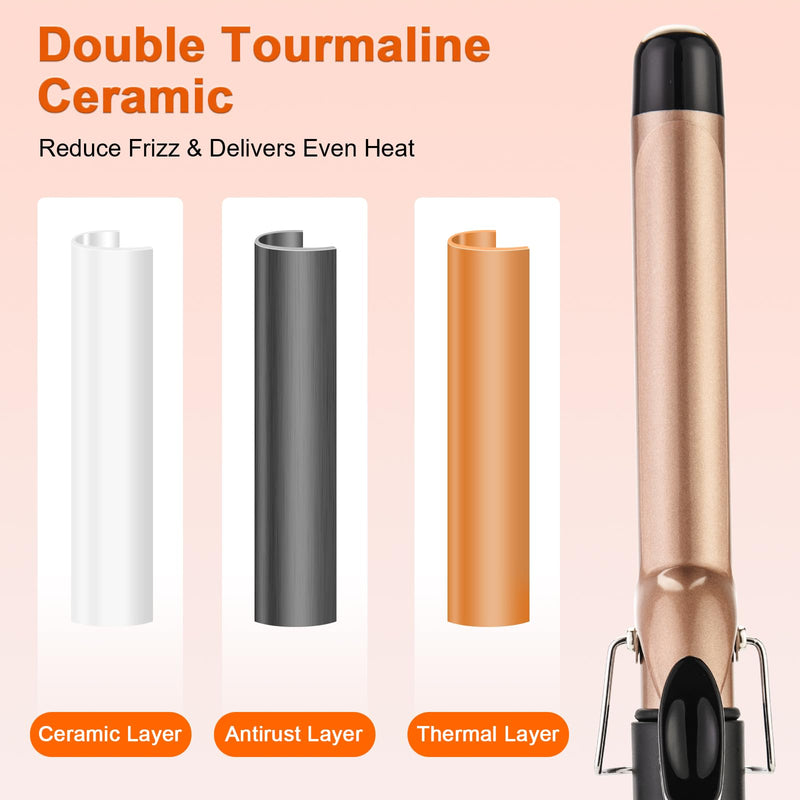 Curling Tongs 25mm for Medium and Long Hair Professional Tourmaline Ceramic Barrel Curler Iron with Clamp Dual Voltage Adjustable Temperature Long-Lasting Results Black