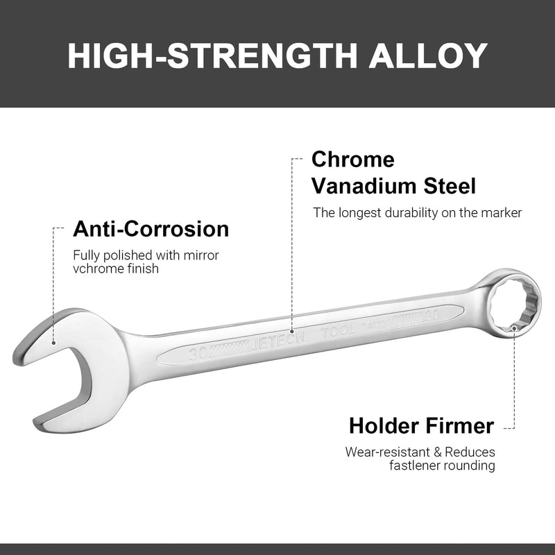 Jetech 30mm Combination Wrench - Industrial Grade Spanners with 12-Point Design, 15-Degree Offset, Made with Durable Chrome Vanadium