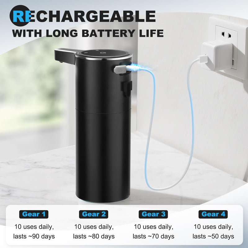 Automatic Soap Dispenser Liquid Touchless: 13.52oz/400ml Wall USB Rechargeable - 4-Level Adjustable Modern Electric Hand Soap Dispenser - Kitchen Bathroom Kids Family Black Black Gel Typ