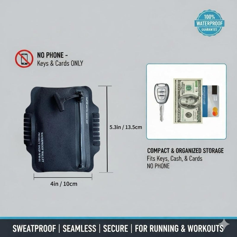 IPX8 Armband Waterproof Wallet Pouch, Submersible Small Dry Bag for Keys, Cards, and Cash for Swimming, Snorkeling, and Outdoor Sports Black-Without logo