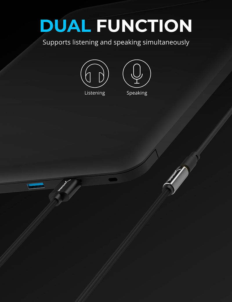USB Type-A to 3.5mm Dual Function Audio Jack Active Adapter 20" Cable with USB External Stereo Sound Adapter for Windows and Mac. Plug and Play No Drivers Needed.