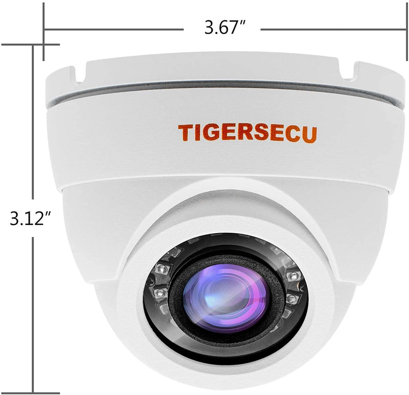 TIGERSECU 1080P Metal Wide Angle Dome Security Camera for DVR, Weatheproof for Indoor/Outdoor Use, Hybrid 4-in-1 OSD Switch for TVI/CVI/AHD/CVBS DVRs (Power Supply and Coaxial Cable Sold Separately) 1