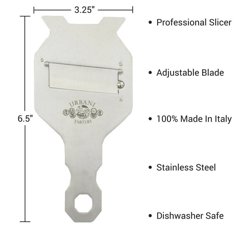 Urbani Truffles Stainless Steel Truffle Slicer Shaver - Premium Cheese Shaver for Hard Cheese, Mushroom, Chocolate, Garlic & More, Kitchen Handheld Manual Slicer with Adjustable Blade, Food Shredder