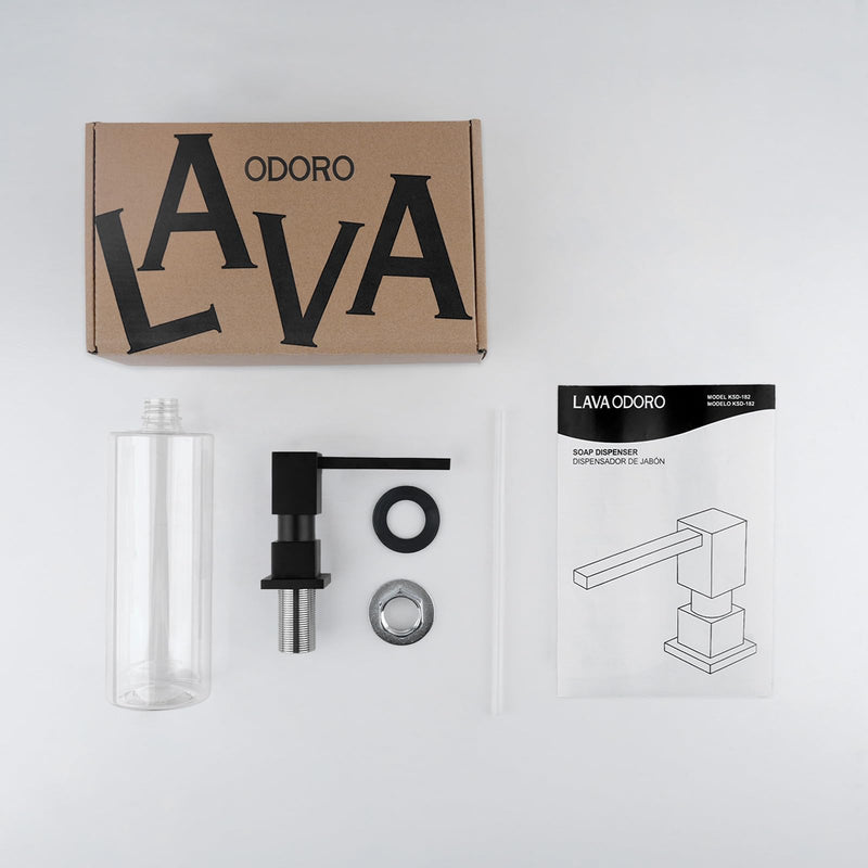 Lava Odoro Soap Dispenser for Kitchen Sink, Black Sink Soap Dispenser Pump, Modern Square Built in Kitchen Sink Countertop Pump Dispenser with 18oz Refillable Bottle, Spot-Free KSD182-MB Matte Black