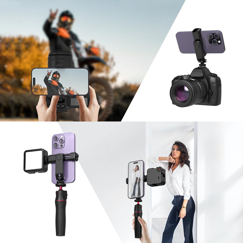 SOH Phone Tripod Adapter Mount, Universal Smartphone Clamp with 2 Cold Shoe, Vertical Horizontal Bracket for iPhone, Samsung Galaxy and More Smartphones