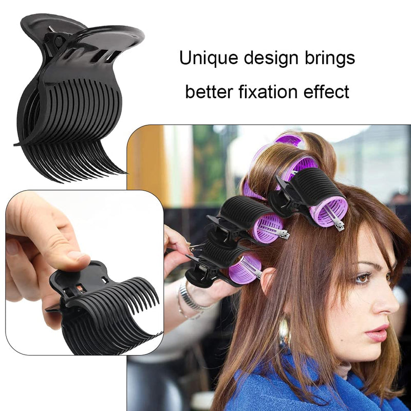 12 Pcs Hot Roller Clips Heat Resistance Plastic Hair Curler Claw Clips Lightweight Replacement Roller Clips for Hair Salon (Black)