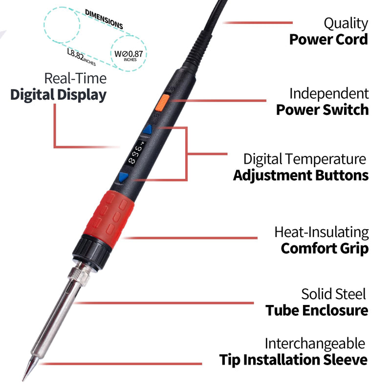 YIHUA 928D-III Soldering Iron,110W High Power, Fully Digital Display °F /°C- Temperature Control Soldering Tool, Accurate 194~896°F, with ON/OFF Switch, Iron Tip, Brass Wool, Automatic Sleep Mode Advanced Style - Digital Iron (High Power)