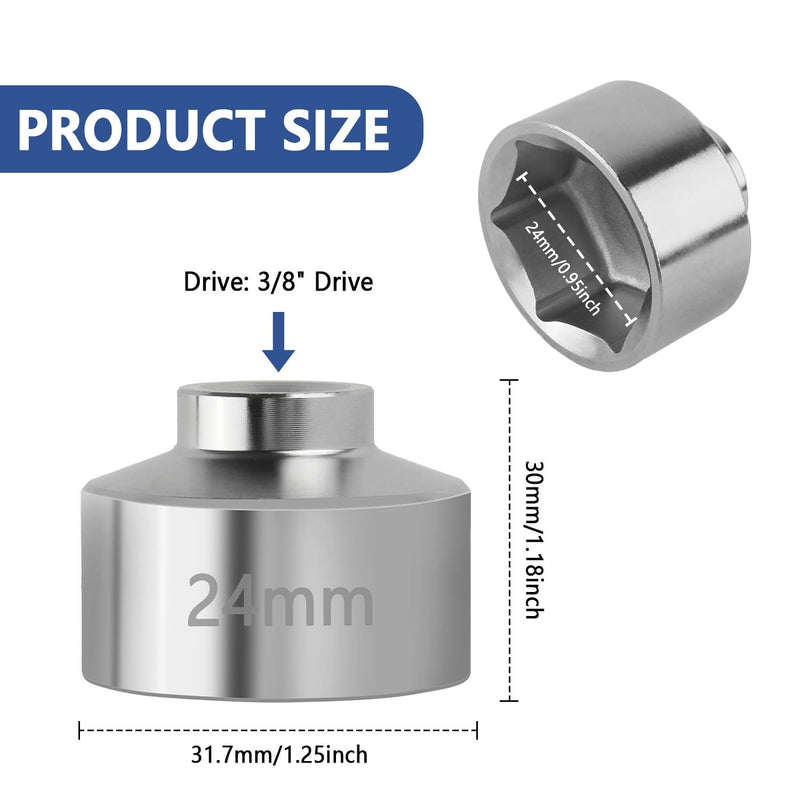 Oil Filter Socket Set,24mm Socket 6 Point Steel Oil Filter Removal Tool,3/8" Drive Oil Filter Tool Car Accessories Compatible with BMW Cadillac Chrysler Dodge Jeep Ford Chevrolet(24mm) 24mm