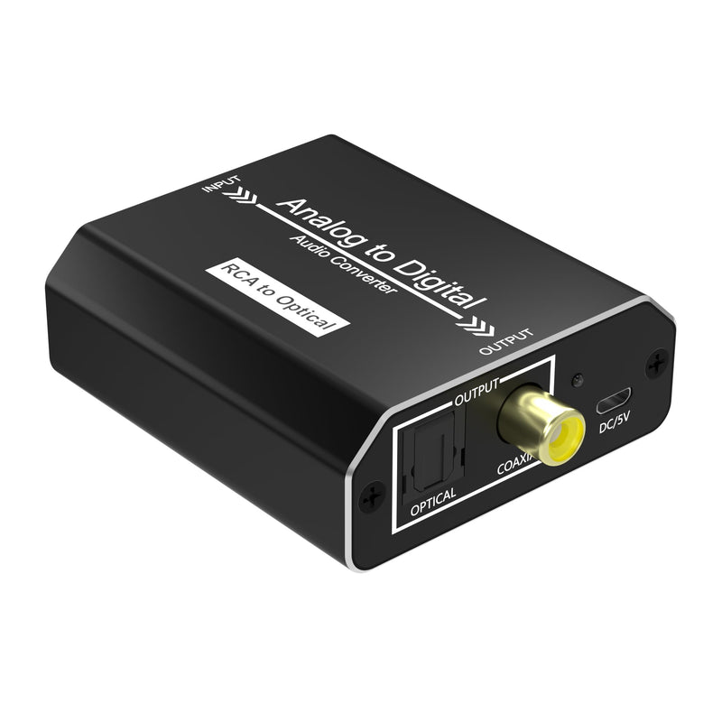 Analog to Digital Audio Converter, RCA L/R & 3.5mm Jack AUX to Coaxial/Optical Toslink SPDIF Audio Adapter, 48kHz/24bit PCM LPCM Stereo ADC, for TV/CD/Game Console/Soundbar/Headphone