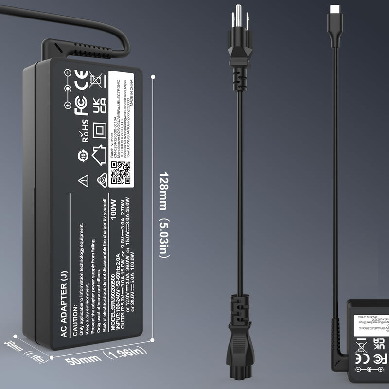100W USB C Laptop Charger Universal Type-C Fast Charging Adapter for Compact Travel Power Supply Compatible with MacBook Dell HP Lenovo ThinkPad Acer Asus MSI iPad iPhone Samsung Switch Black-2