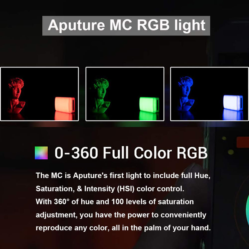 Aputure MC RGBWW On Camera Video Light, CRI/TLCI 96+, Temperature 3200K-6500K, HSI Mode,Support Magnetic Attraction and App with USB-C PD and Wireless Charging